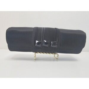 MAC Black Satin Pleated Clutch/Brush Roll Stone Embellishment Magnet Closure